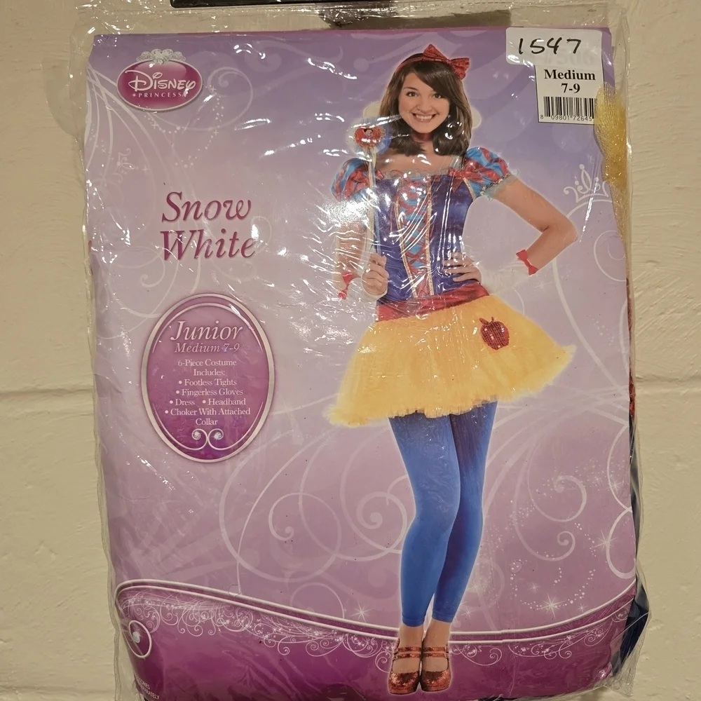Disney JR Ladies Snow White 6 PIECE Costume Medium 7 - 9 Cosplay Halloween New.